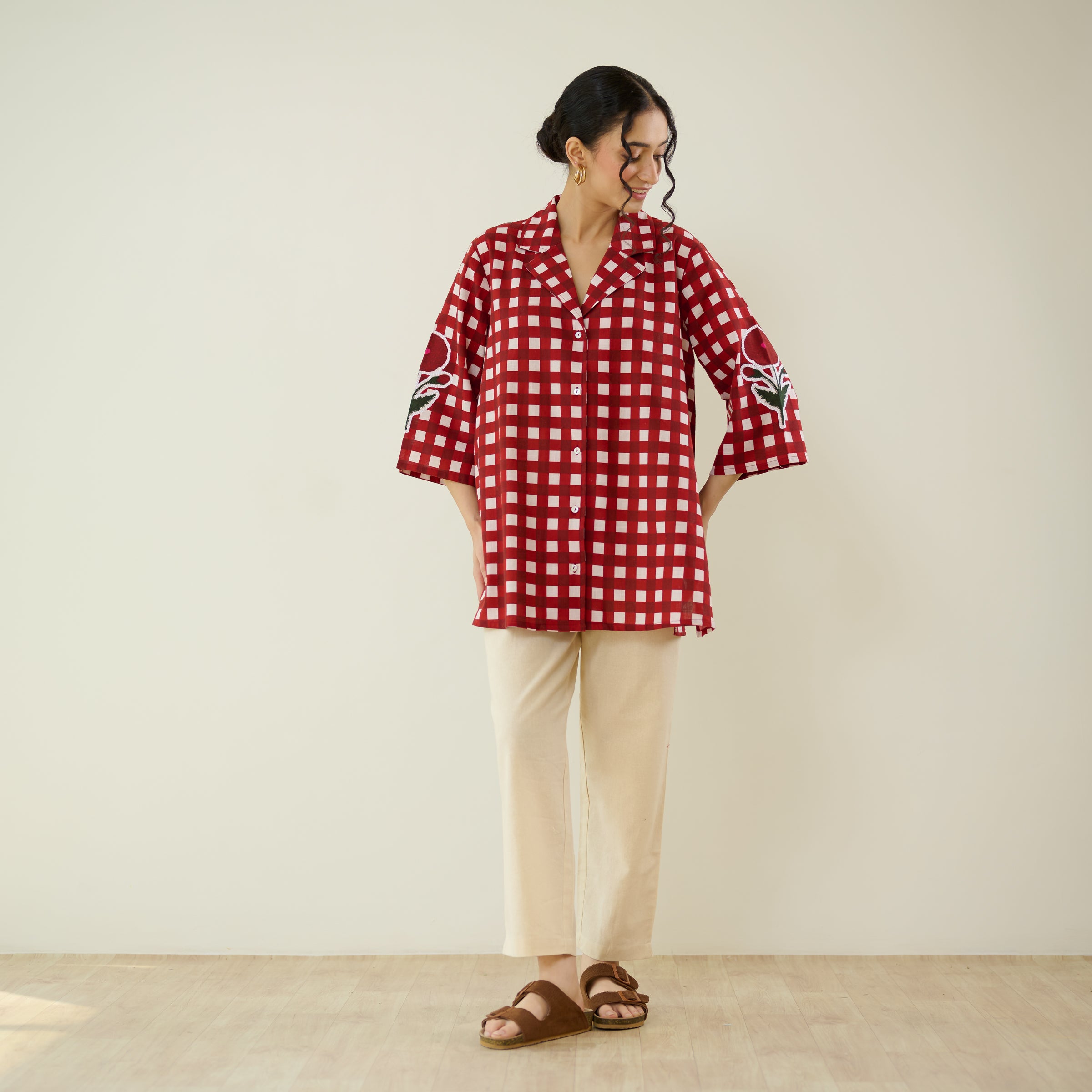 Orchid Checkered Patchwork Shirt - Cherry Red