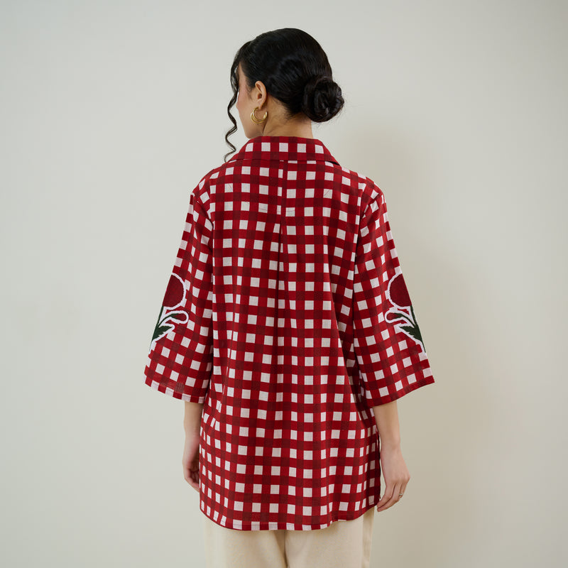 Orchid Checkered Patchwork Shirt - Cherry Red
