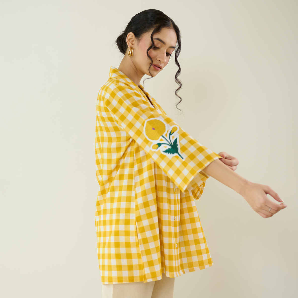 Orchid Checkered Patchwork Shirt - Mango Yellow