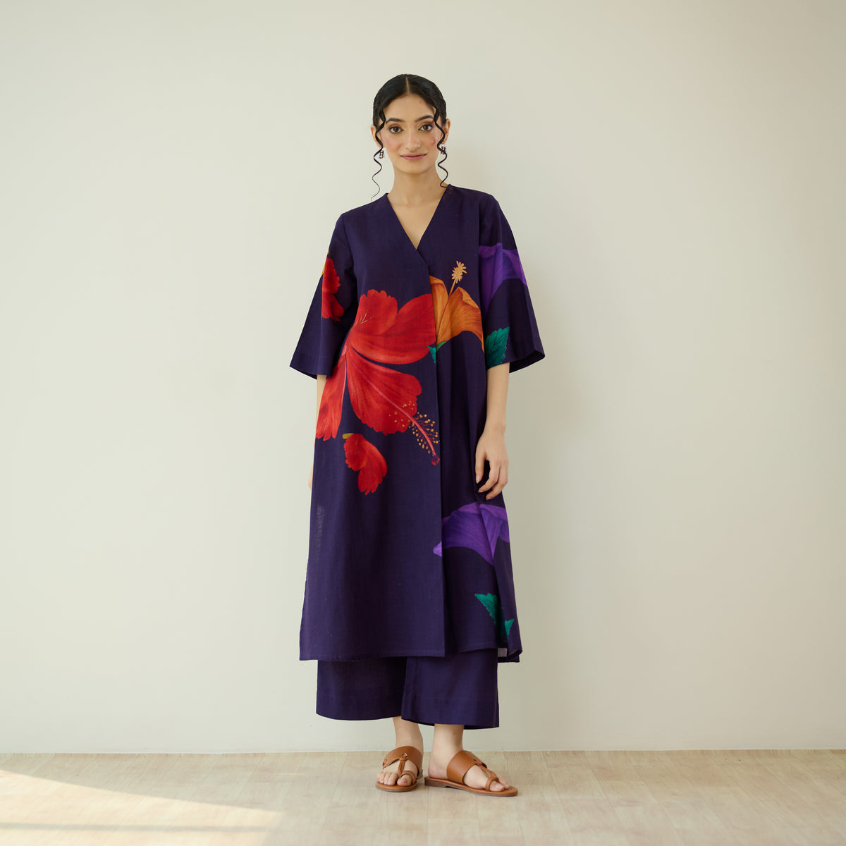 Hibiscus Slub Cotton Kurta Set - Violet