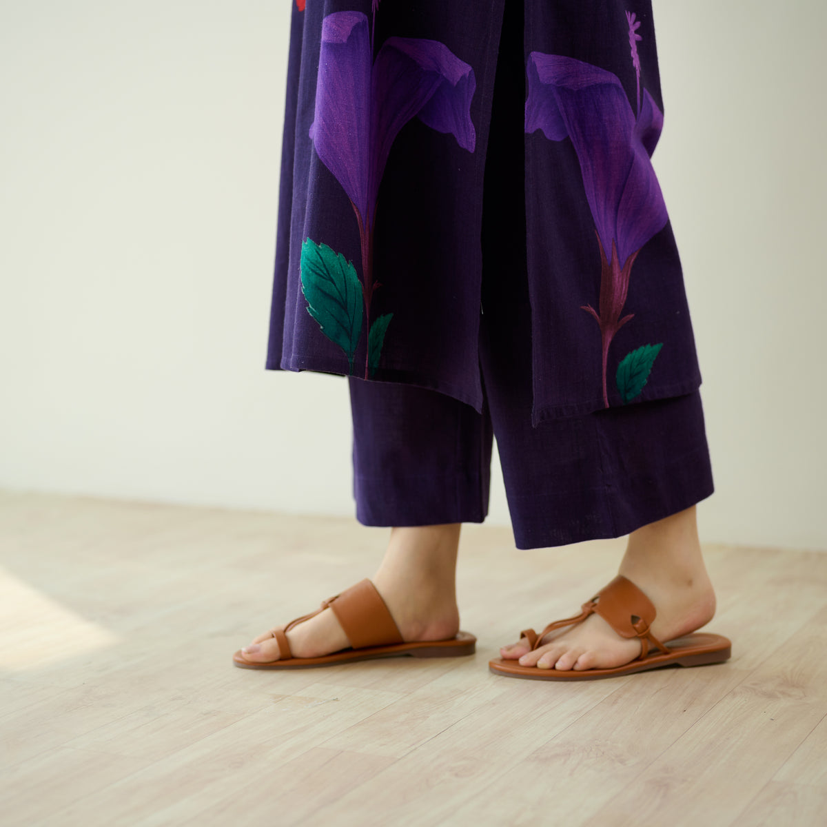 Hibiscus Slub Cotton Kurta Set - Violet