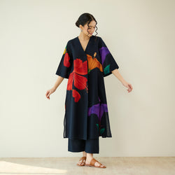 Hibiscus Slub Cotton Kurta Set - Black