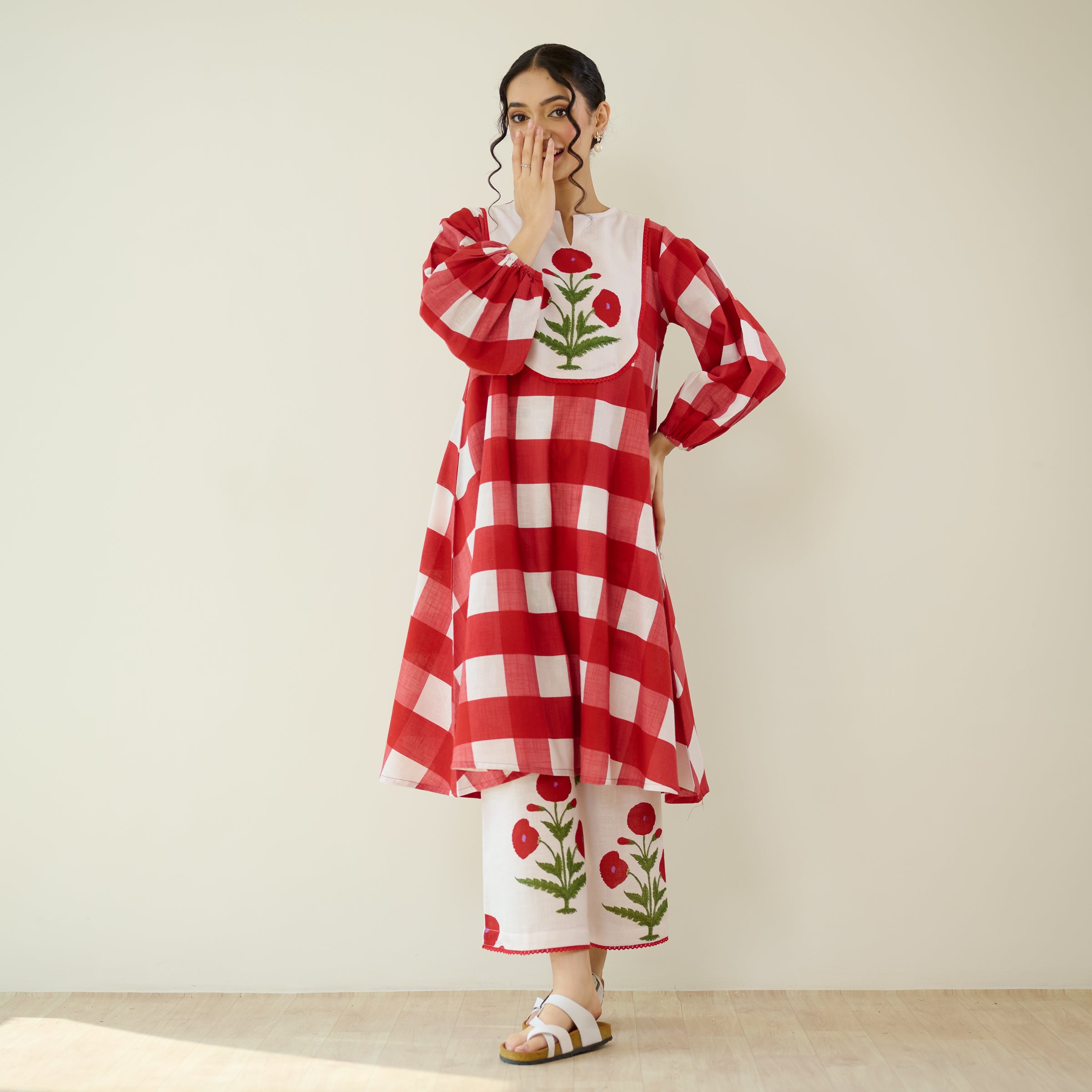 Old School Slub Cotton Kurta - Red