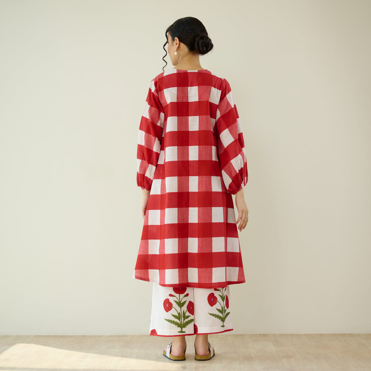 Old School Slub Cotton Kurta Set - Red