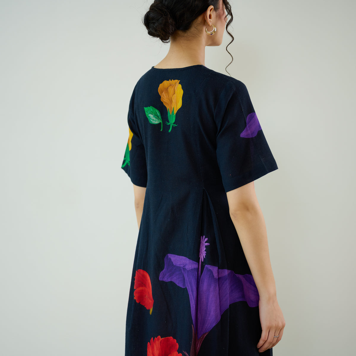 Hibiscus Bloom Cotton Maxi Dress - Black