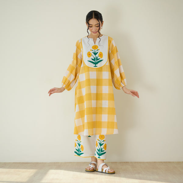 Old School Slub Cotton Kurta Set - Mango Yellow