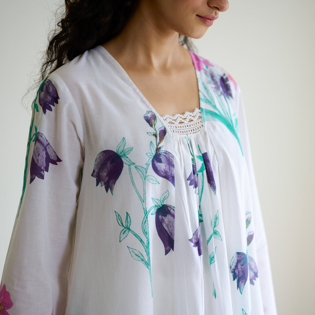 Liliet Cotton Kurta Set with Mulmul Slip - Sharp White