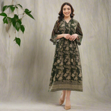 Green Flared Sleeves Dress with Belt Detail & Pockets