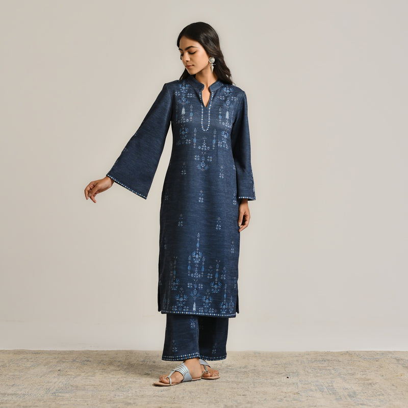 Blue Contemporary Woollen Kurta Set