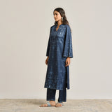 Blue Contemporary Woollen Kurta Set