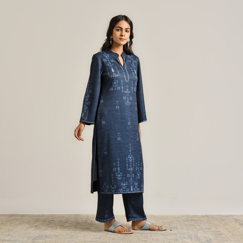 Blue Contemporary Woollen Kurta Set