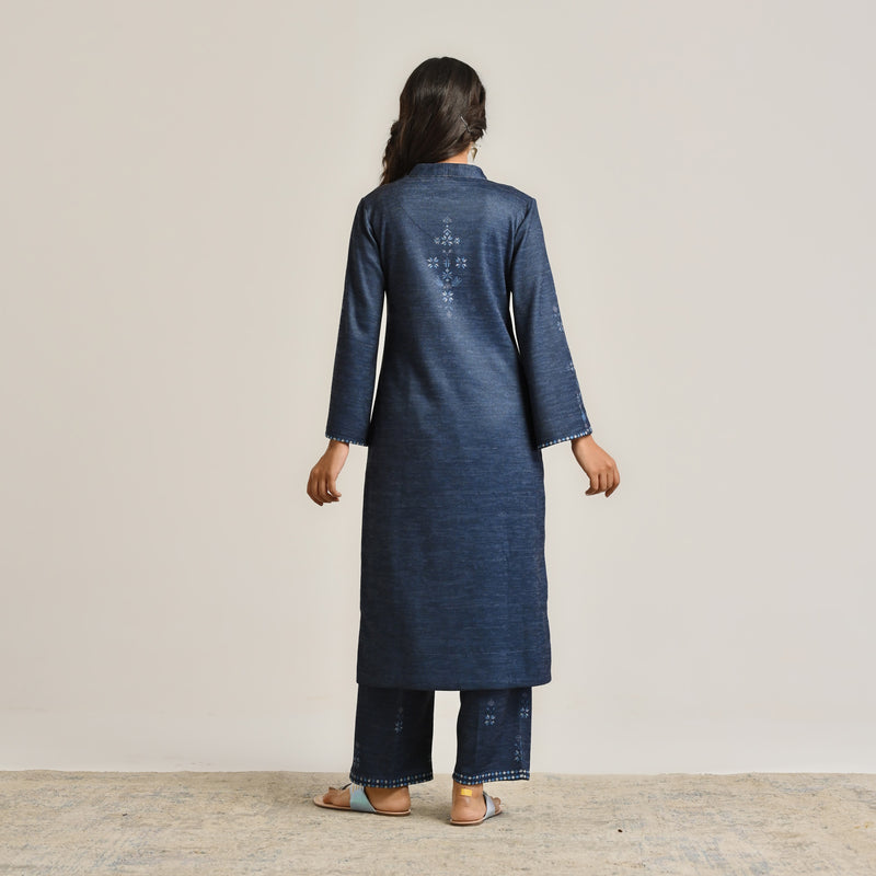 Blue Contemporary Woollen Kurta Set