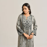 Grey Contemporary Embroidered Woollen Kurta