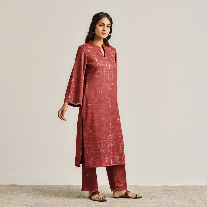 Maroon Contemporary Woollen Kurta Set