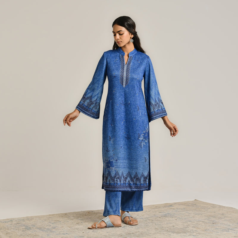 Blue Contemporary Woollen Kurta