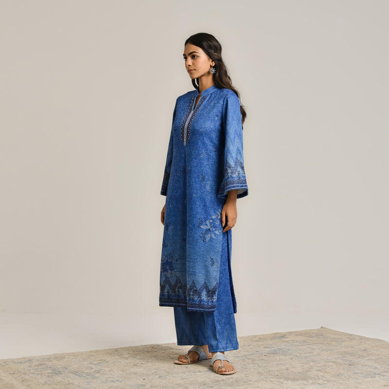 Blue Contemporary Woollen Kurta