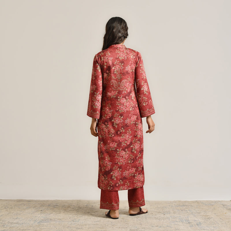 Maroon Kashmiri Inspired Woollen Kurta with Embroidery Detail