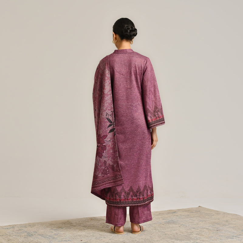 Burgundy Contemporary Woollen Kurta Set with Dupatta