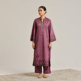 Burgundy Contemporary Woollen Kurta Set with Dupatta
