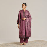 Burgundy Contemporary Woollen Kurta Set with Dupatta