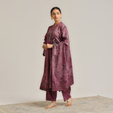 Burgundy Contemporary Woollen Kurta Set with Dupatta