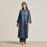 Blue Kashmiri Inspired Woollen Kurta Set with Embroidery Detail