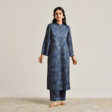 Blue Kashmiri Inspired Woollen Kurta Set with Embroidery Detail