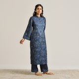 Blue Kashmiri Inspired Woollen Kurta Set with Embroidery Detail