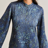 Blue Kashmiri Inspired Woollen Kurta Set with Embroidery Detail