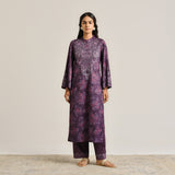 Violet Kashmiri Inspired Woollen Kurta Set with Embroidery Detail