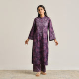 Violet Kashmiri Inspired Woollen Kurta Set with Embroidery Detail