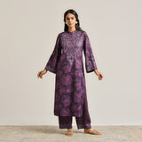 Violet Kashmiri Inspired Woollen Kurta Set with Embroidery Detail