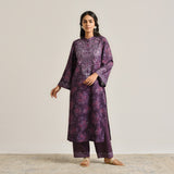 Violet Kashmiri Inspired Woollen Kurta Set with Embroidery Detail