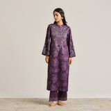 Violet Kashmiri Inspired Woollen Kurta Set with Embroidery Detail