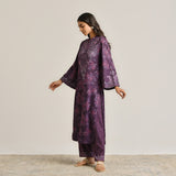Violet Kashmiri Inspired Woollen Kurta Set with Embroidery Detail
