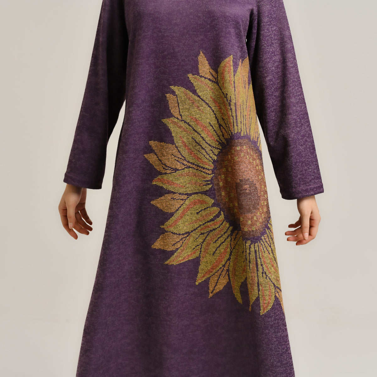 Violet Sunflower Statement Woollen Winter Dress