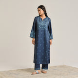 Blue Contemporary Embroidered Woollen Kurta