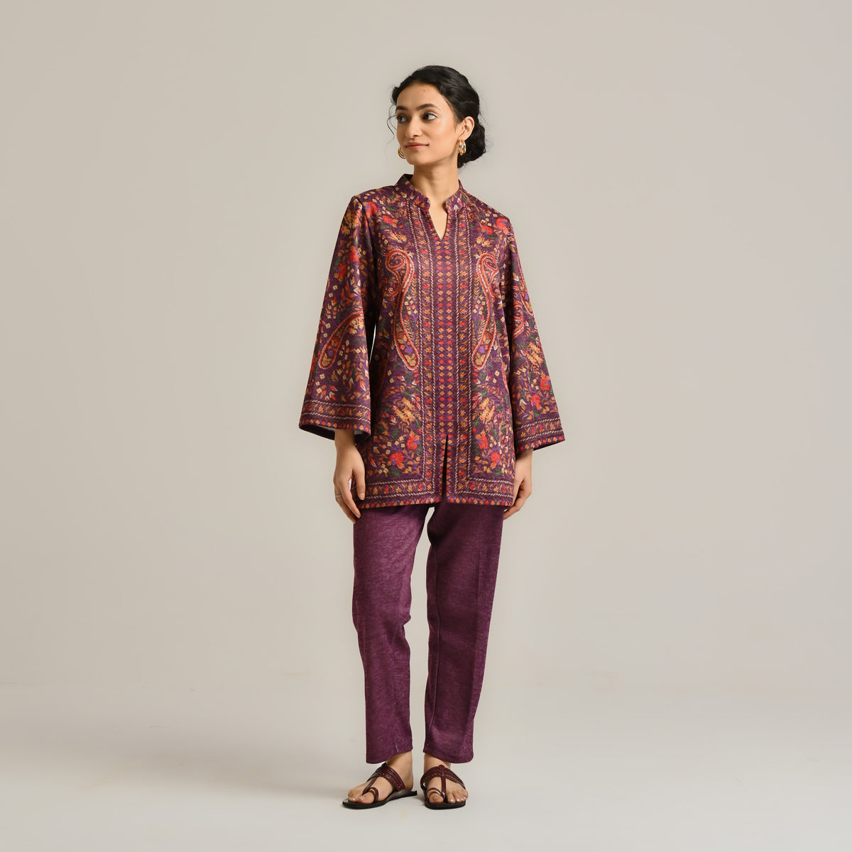 Wine Kashmiri Inspired Contemporary Woollen Co-ord Set