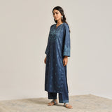 Blue Contemporary Embroidered Woollen Kurta