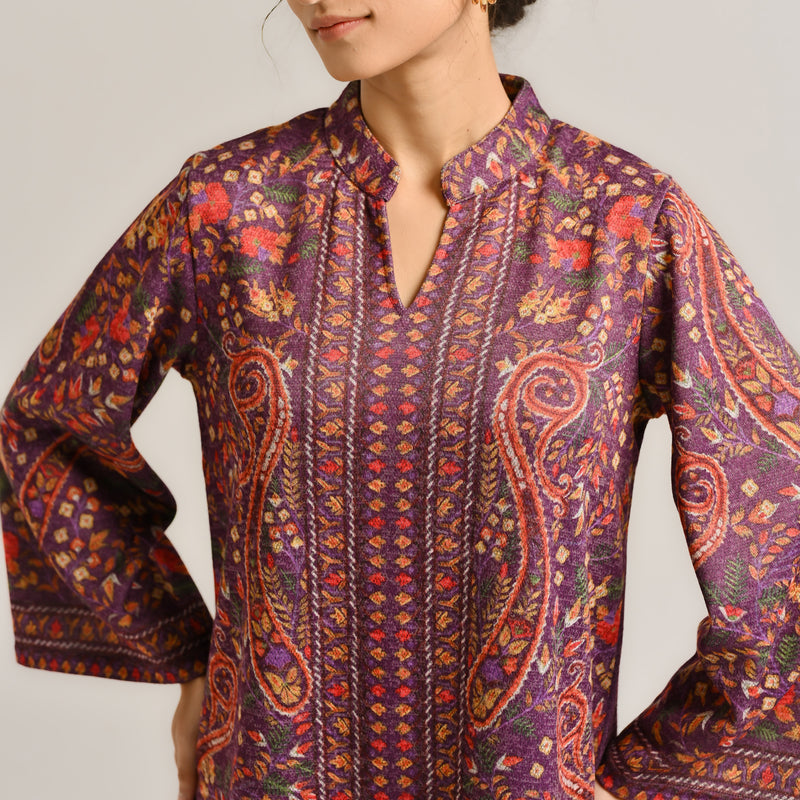 Wine Kashmiri Inspired Contemporary Woollen Kurta