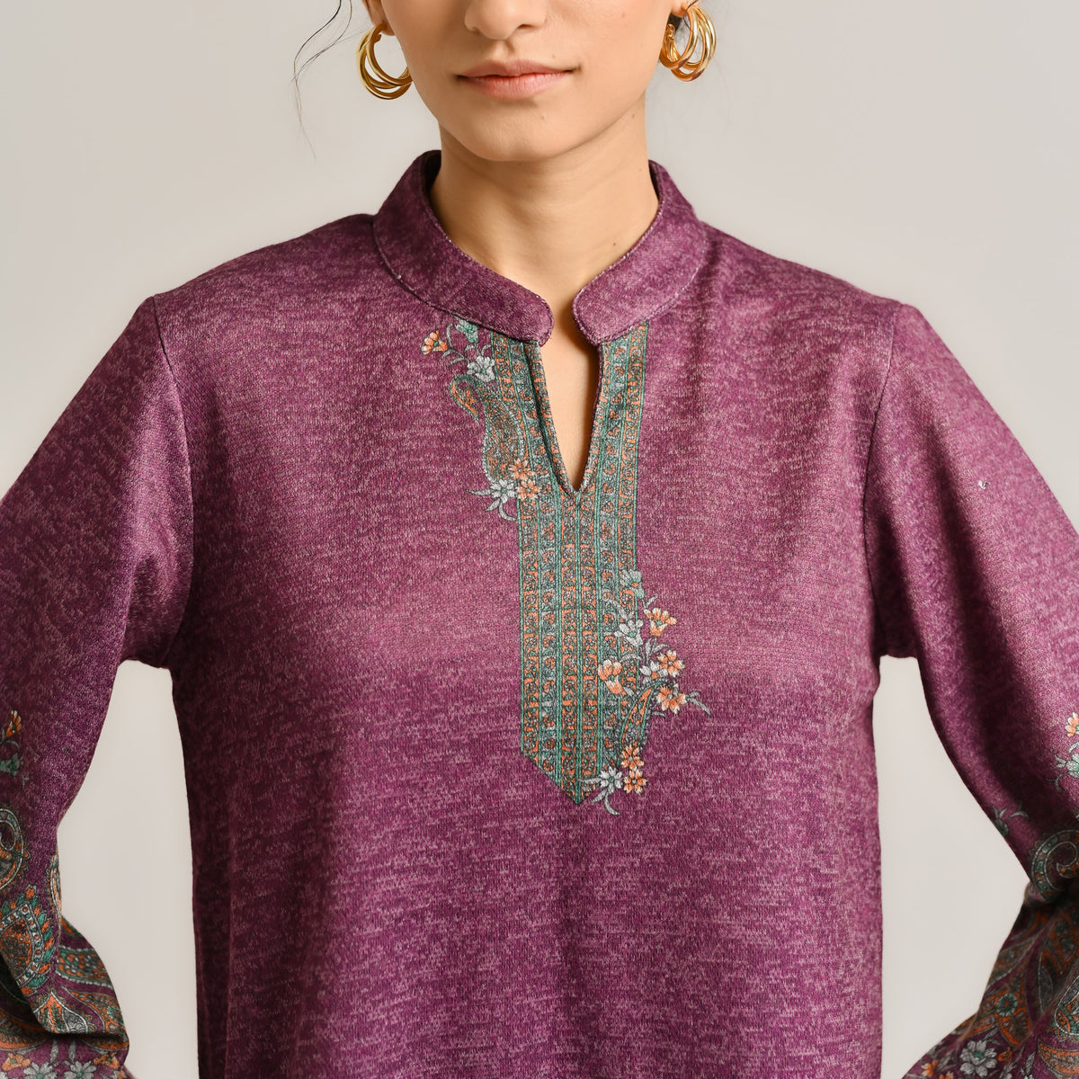 Wine Kashmiri Inspired Contemporary Woollen Co-ord Set