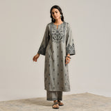 Grey Contemporary Embroidered Woollen Kurta