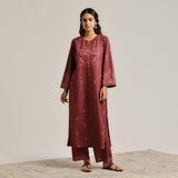Maroon Contemporary Embroidered Woollen Kurta