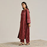 Maroon Contemporary Embroidered Woollen Kurta