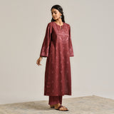 Maroon Contemporary Embroidered Woollen Kurta