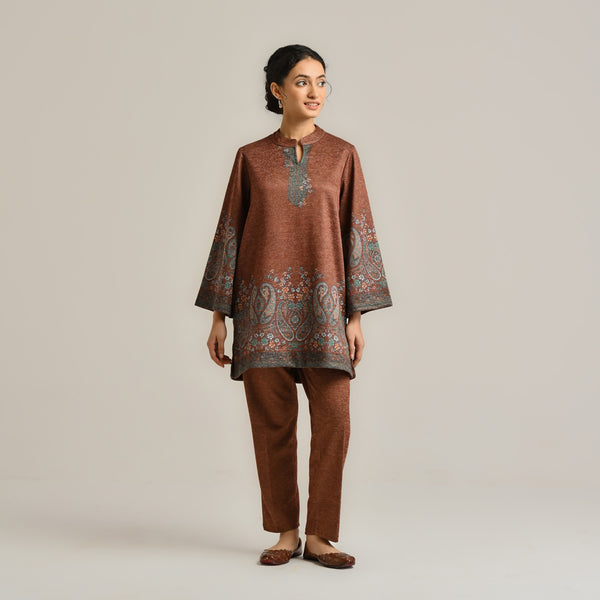 Brown Kashmiri Inspired Contemporary Woollen Co-ord Set