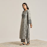 Grey Contemporary Embroidered Woollen Kurta
