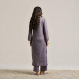 Mauve Floral Woollen Kurta Set with Embroidery Detail