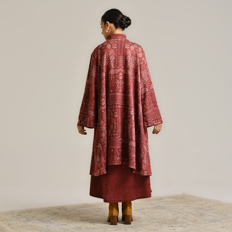 Maroon Woollen Winter Dress with Shrug