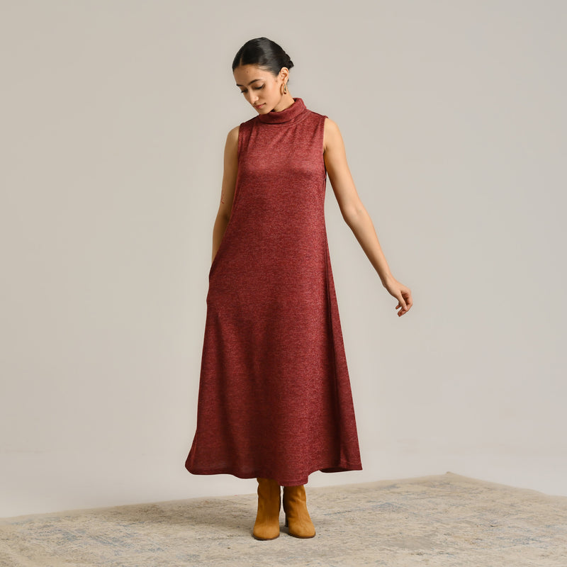 Maroon Woollen Winter Dress with Shrug